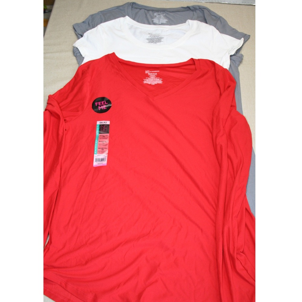 3 No Boundaries Womens TShirt Bundle Red Long Sleeve White Grey Short Sleeve Tee